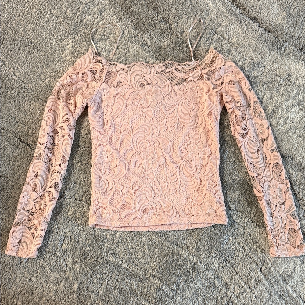 Ambiance Pink Lace Off-Shoulder Blouse
